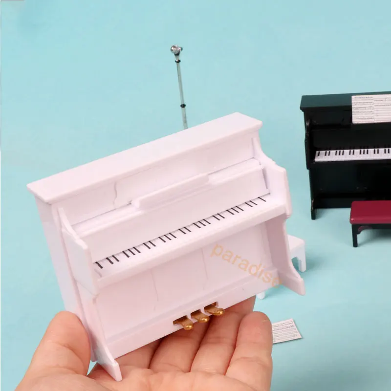 1SET 1/12 Miniature Dollhouse Decor Accessories Toys Mini Plastic Piano with Stool Musical Instrument Model for Barbie House