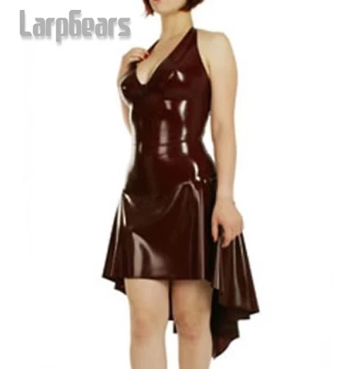 

New Latex Rubber V-neck Gummi Dress Skirt Catsuit Suit Uniform Party Fashion