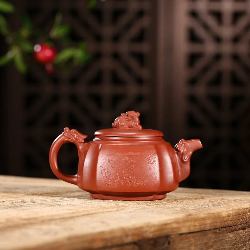 Teacher wang recommended four dragon statue of purple sand tea set undressed ore delivery dahongpao and jug manually