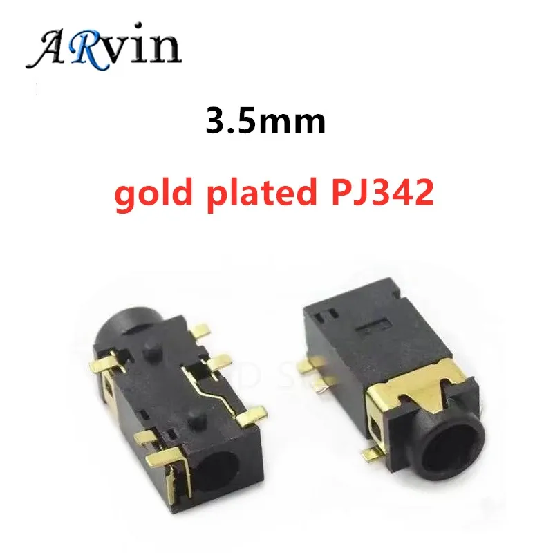 10pcs 3.5 mm headphone socket Audio socket PJ-342 Surface mounted 6 feet Double track gold-plated PJ342