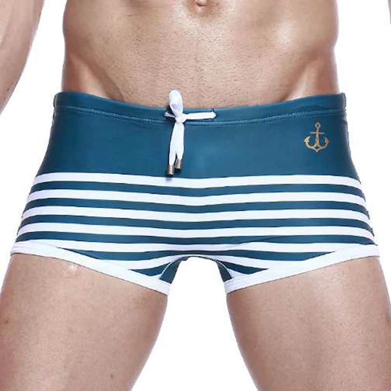 Sexy Men Low Waist Swimwear Summer Striped Swimsuits Nylon Quick Dry Beach Swimming Trunks Fashion Male Sport Surf Board Shorts