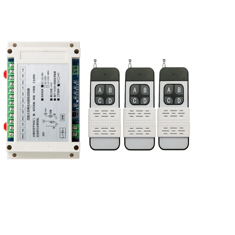 500M Long Range DC 24V 36V 48V 4CH Wireless RF Remote Control Light Switch 30A Relay Output Radio Receiver Module+Transmitter