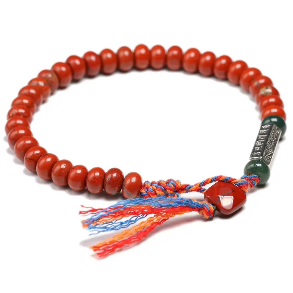 Natural Red Jasperr 6*4mm Beads Simple Bracelet Women Men Six ture words Charm Tibetan Buddhist Handmade Lucky Knots Bangle