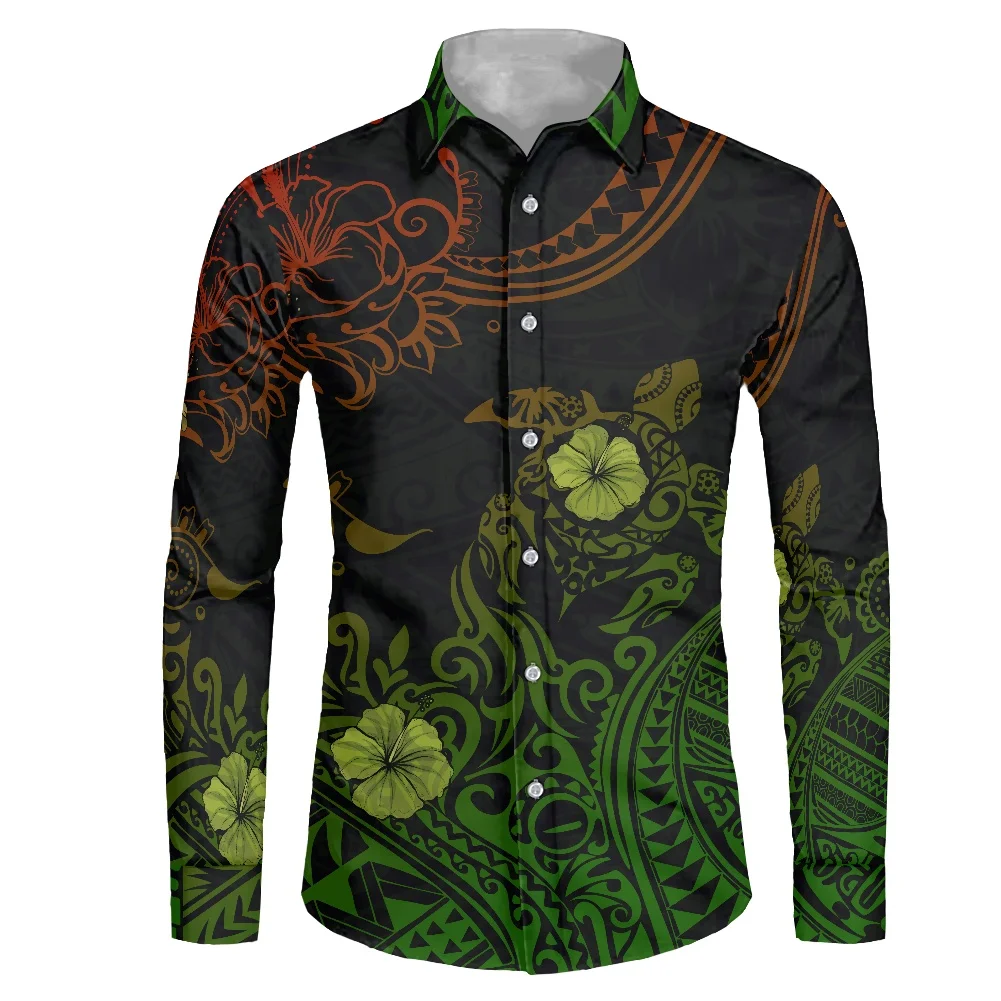 

HYCOOL Wholesale Polynesian Long Sleeve Shirt Men Turtle Print Tribal Shirts For Men 6xl Plus Size Mens Dress Shirts For Wedding