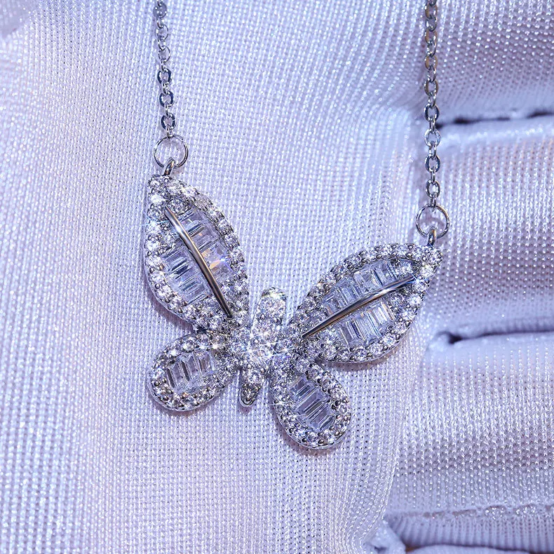 Exquisite Sweet Crystal Butterfly Pendant Necklace Bridal Wedding Zircon Necklace Engagement Jewelry Proposal Gifts Jewelry