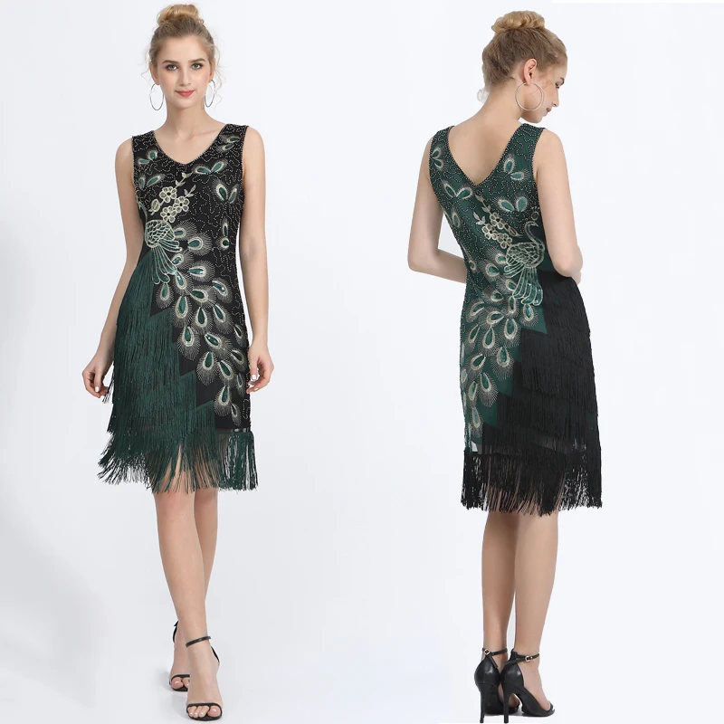 

Latin Dance Dress Women Peacock pattern Tassel Salsa Samba Tango Latin Dance Dress Latin Competition Dresses Tango Dance