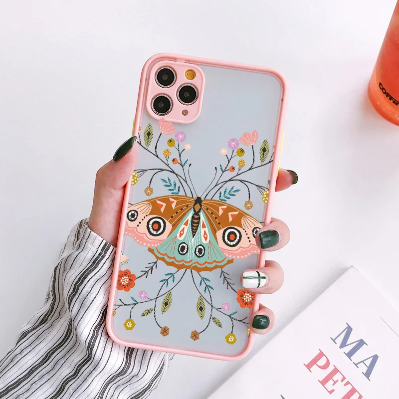 Estetyczne etui na telefon Flowers Butterfly do iPhone 7 8 plus X XS MAX XR SE2 16 15 14 11 12 13 Pro Max Tylna, wstrząsoodporna, miękka obudowa