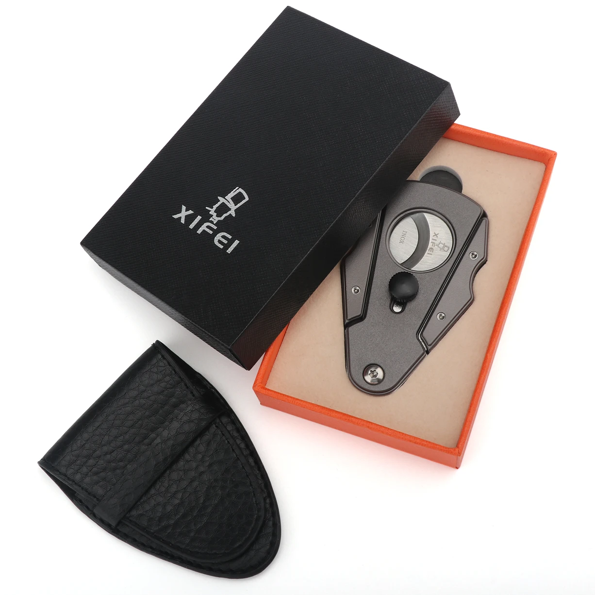 Xifei Stainless Steel Cigar Cutter With Gift Box&Leather Case Dual Blades Tobacco Cutting Sigaar Accessories For Friends Family