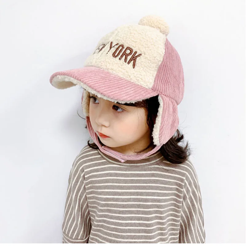 Doitbest Snapback Hat Kid Boys Girls Baseball Caps Hip Hop Cap NEW YORK Letters Winter Warm Children Sun Hats Kids Earflap Cap