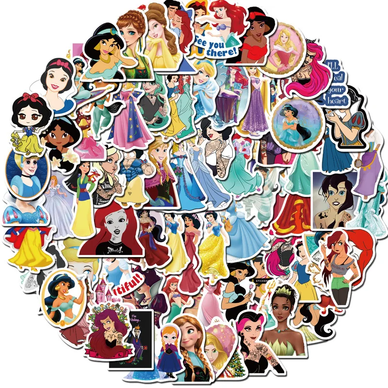 10/30/50/100PCS Mix Anime Disney Princess Stickers Cartoon Decals Phone Laptop Bike Car Luggage Graffiti Sticker for Kid Toy