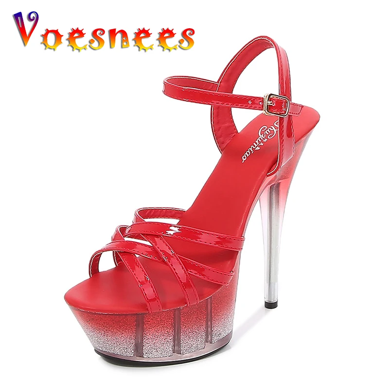 Voesnees Women Shoes Solid Sexy Super High Bling Woman Heel Platform Sandals 2021 New15cm 17cm High Heels Female Sandals Party