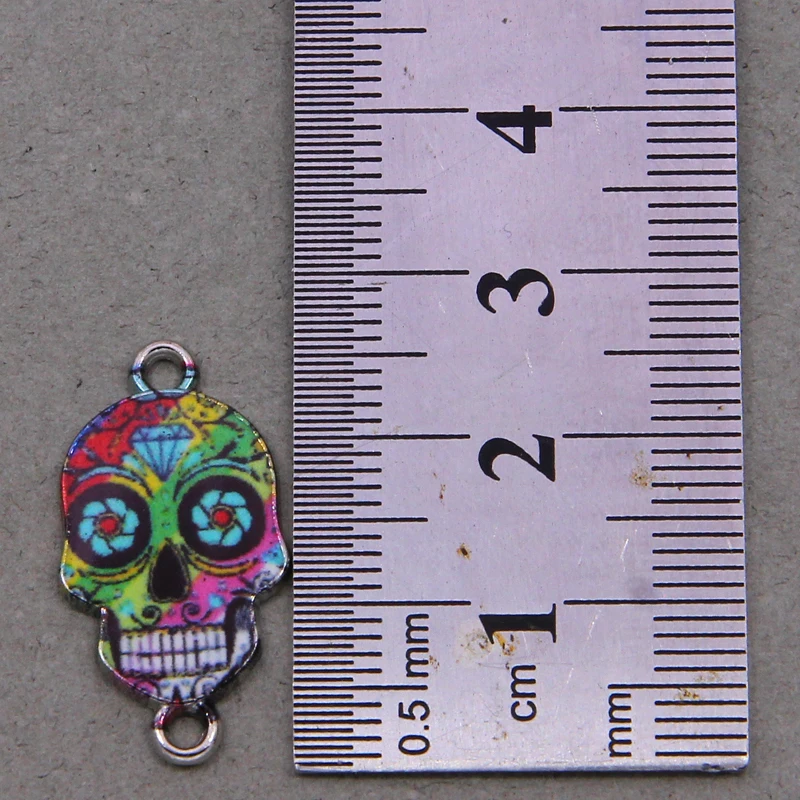 6pcs  Silver Color Enamel Flower Skull Connector for The Jewelry Earrings Accessories Findings DIY 14*26*2mm wholesale