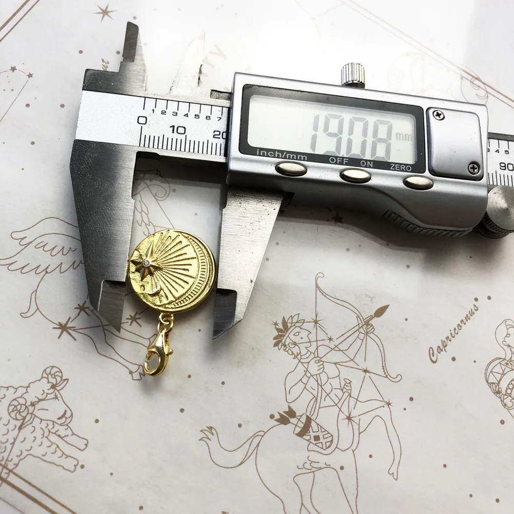 Vintage Moon & Star Charm dla kobiet mężczyzn Trendy 925 srebro biżuteria w kolorze złotym — zdjęcie 6