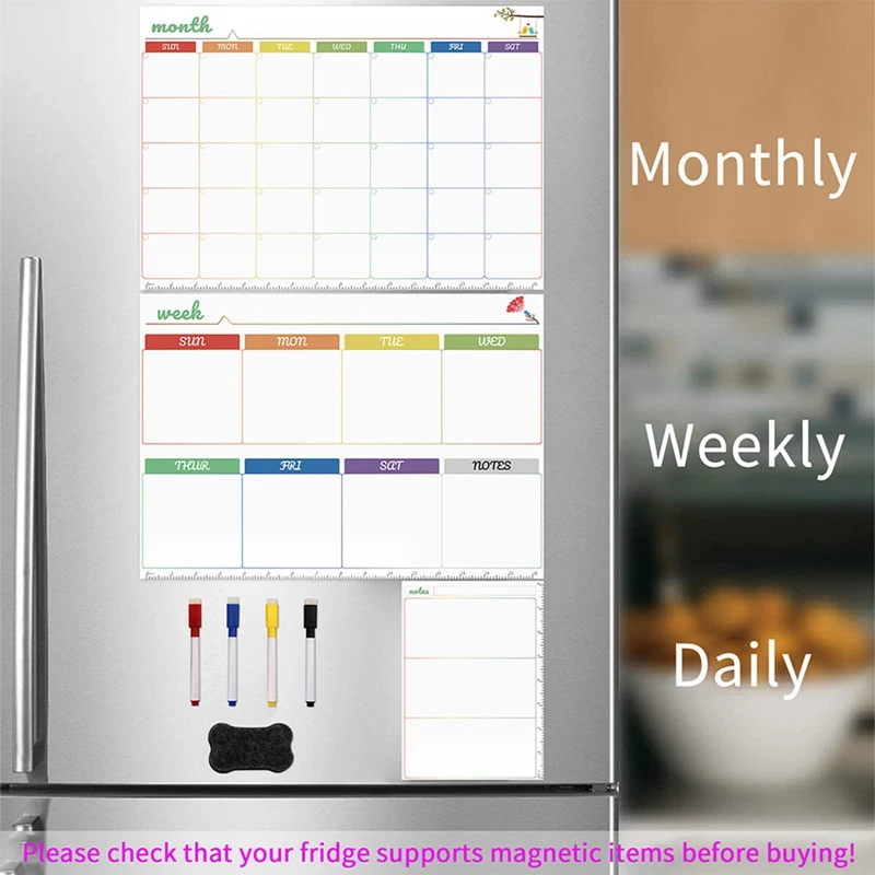 Daily Week Month Plan Magnetic Calendar Whiteboard Sticker Flexible Message Notes Board Refrigerator Stickers Set Home Decore