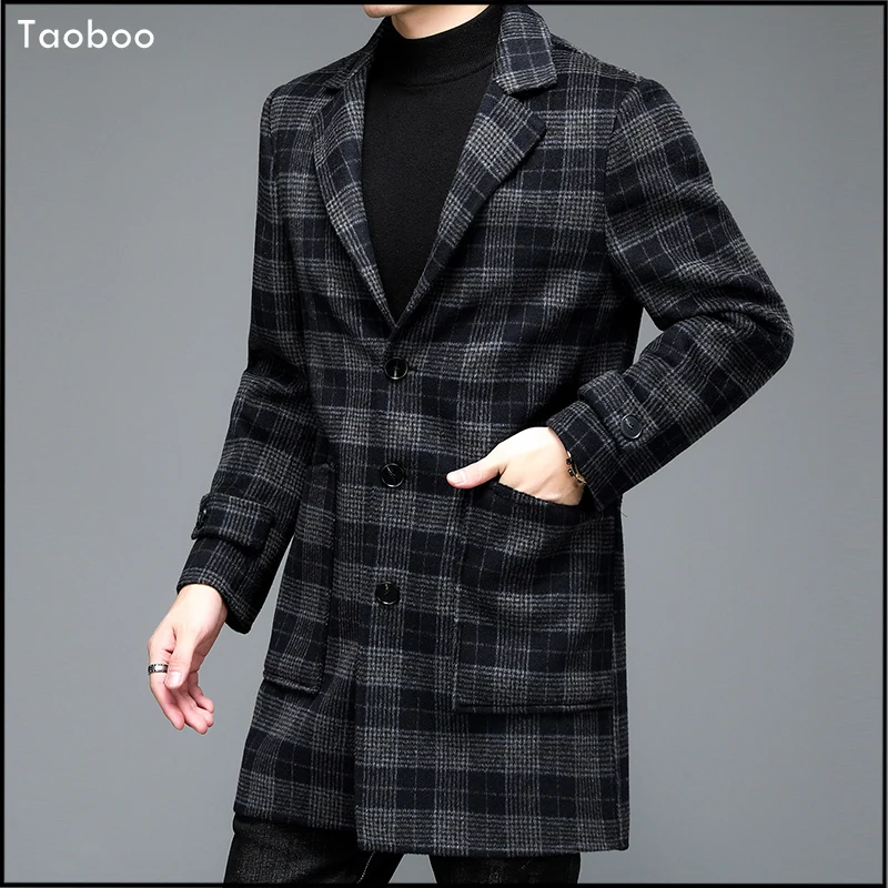 Taoboo 2021 Autumn Men's winter jacket Smart Casual Trench jackets Classic Solid Color Man jacket Windbreaker Plaid Wool Jacket