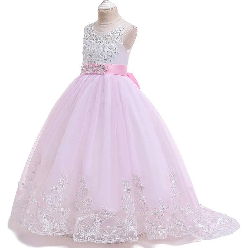 PLBBFZ Girls Christmas Dress White Pink Bridesmaid Kids Clothe Children Long Princess Party Wedding Evening Vestidos 10 12 Years