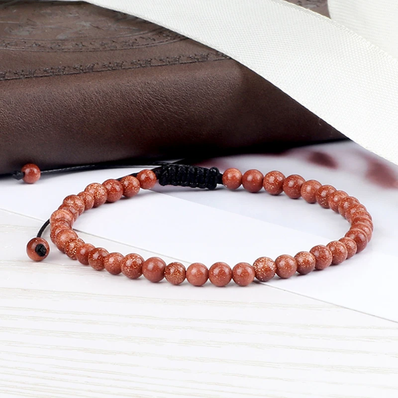 4mm Sandstone Bracelet Charm Adjustable Natural Stone Small Round Beads Braied Bracelets for Women Men Handmade Bangles Jewelry