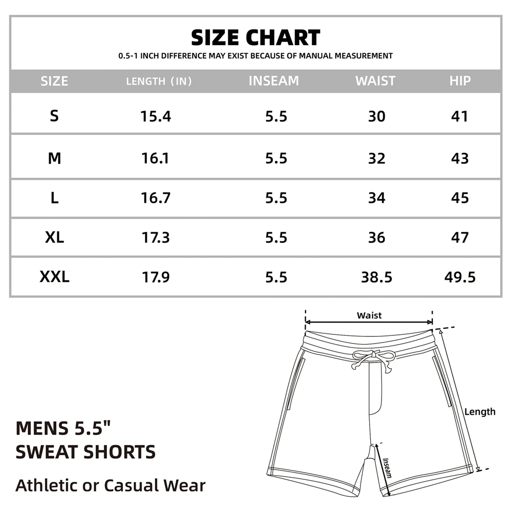 Akkad Kuti Brand Men\'s Casual Shorts 5” Inseam 100% Cotton Athletic Workout Sweat Men Elastic Waist With Drawstring Super Shorts