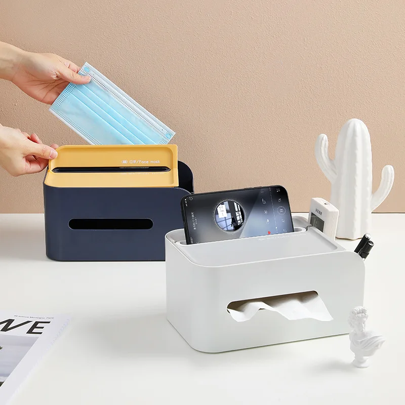 

Mask Tissue Storage Box Multifunctional Desktop Napkin Holder Home Office Remote Control Wipes Case Bathroom Bedroom Organizer