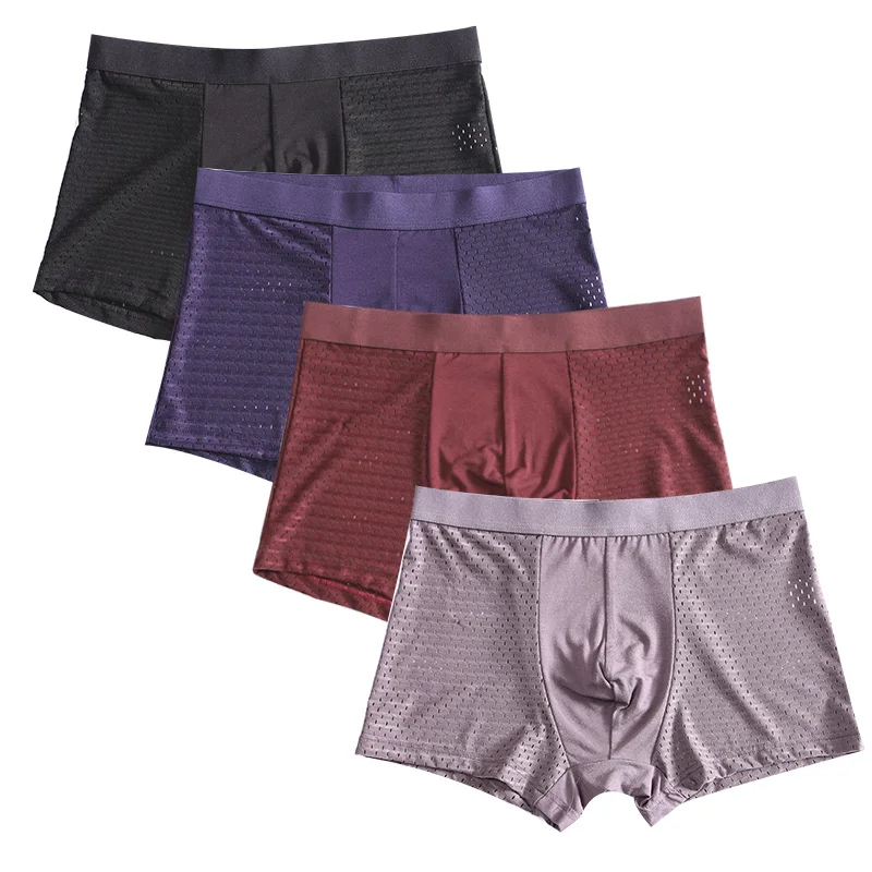 L-8XL Plus Banboo Fiber Men Underwear Male boxer Solid Panties Shorts Men's Underpants Breathable Intimate Man boxers 4pcs image 3