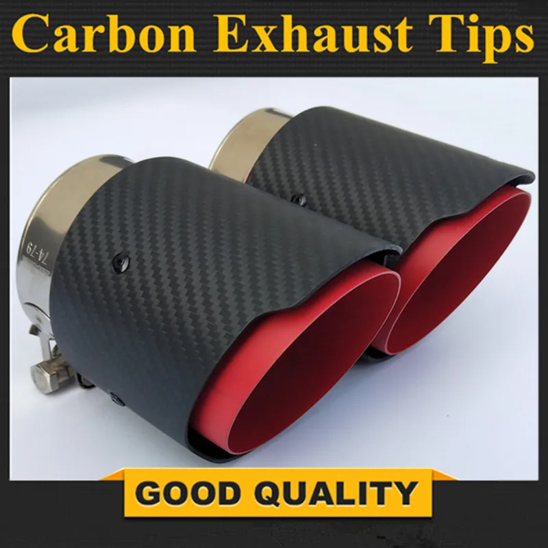 Car Exhaust Tail Pipes Twill Carbon Muffler Tip Tail End Universal Stainless Steel Straight Flange Silver Black Blue Red Blue