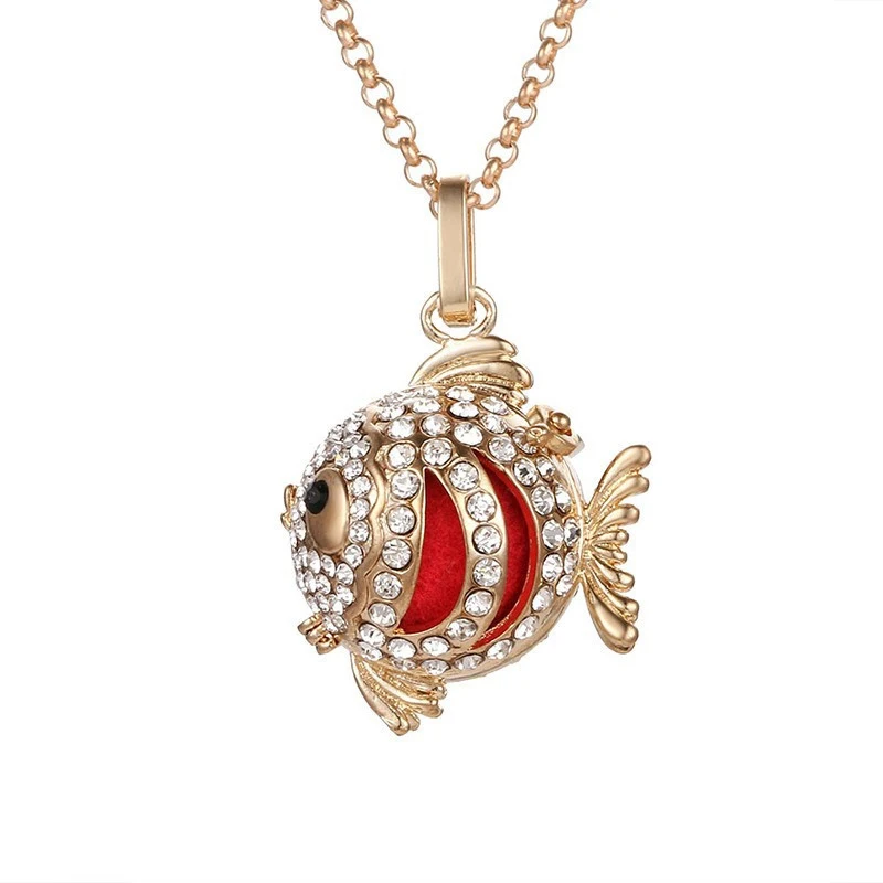 Mexico Music Ball Goldfish Zircon Pendant Vintage Pregnancy Necklace Aromatherapy Essential Oil Diffuser Lockets Women Jewelry