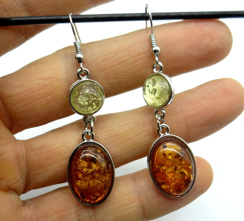 wholesale Natural  Precious Modernist TEARDROP GOLDEN HONEY Amber Water droplets earring pendant Jewelry making earring A12