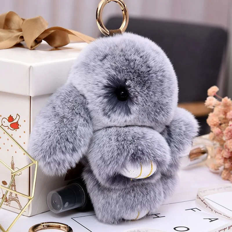 Porte-clés lapin en peluche avec pompon en fourrure pour femme, mini document conviviale ré, porte-clés mignon, sacs à clés, bibelot de voiture, jouets de fête de mariage, cadeau, 13cm