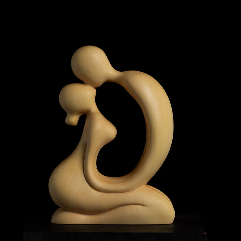 

XS530- 13 CM Sweet Couple Boxwood Sculpture Maitreya Feng Shui Wood Carving Lovers in Love Statue Collection Ornaments