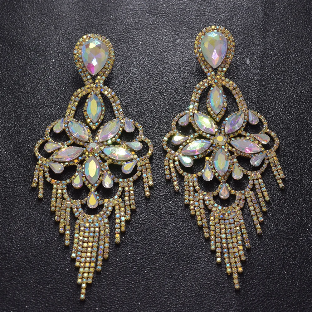 big size good quality glass clear strass girls long drop earrings jewelry crystal accessories rhinestones decoations for bride