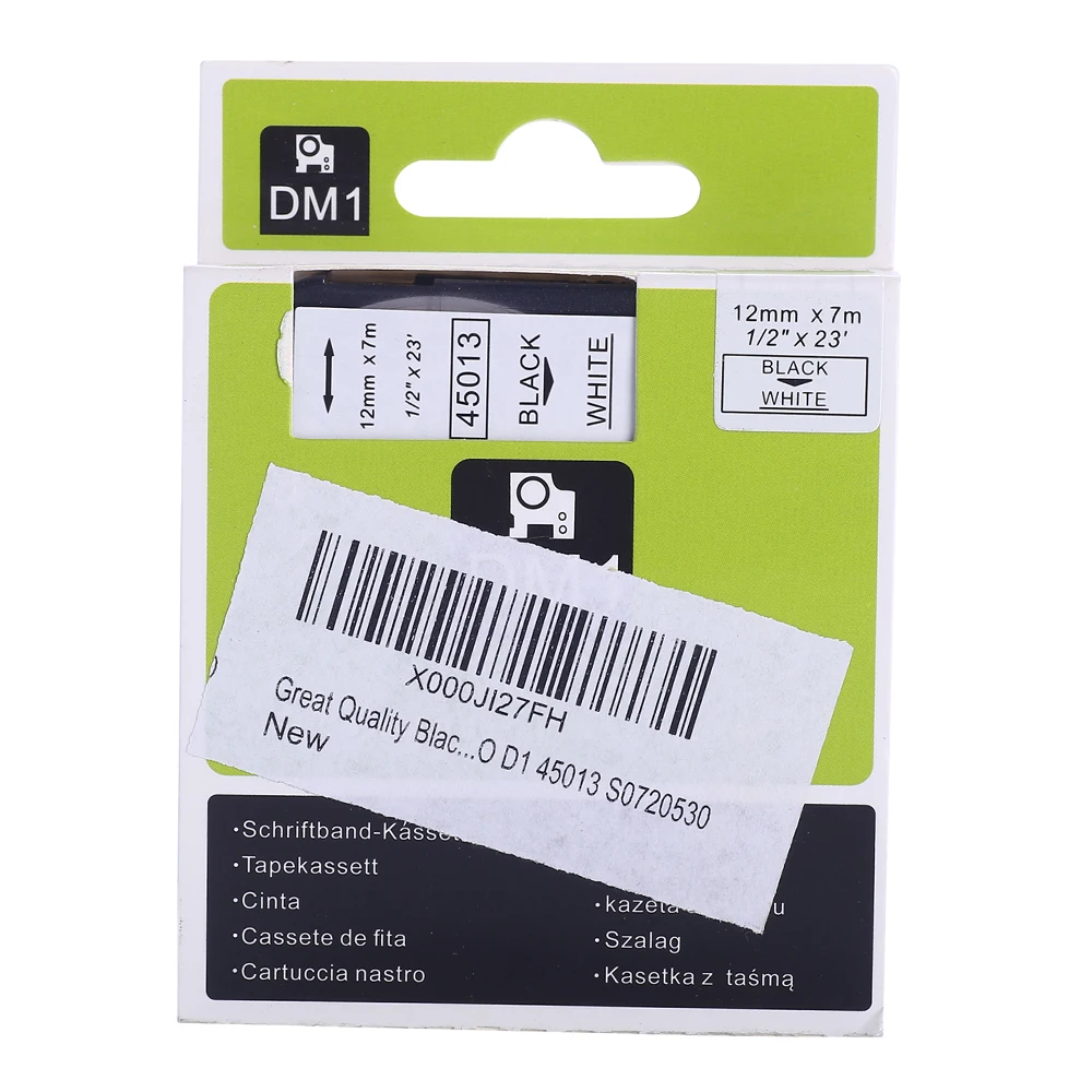 Great Quality Black on White Label Tape Compatible for DYMO D1 45013 S0720530 12mm 1/2 inch label tape