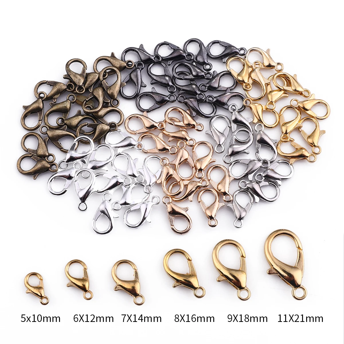 10Pcs Gold Silver Bronze 10/12/14/16/18/21mm Jewelry Lobster Clasps Connector For Jewelry Making Findings Necklace Bracelet DIY