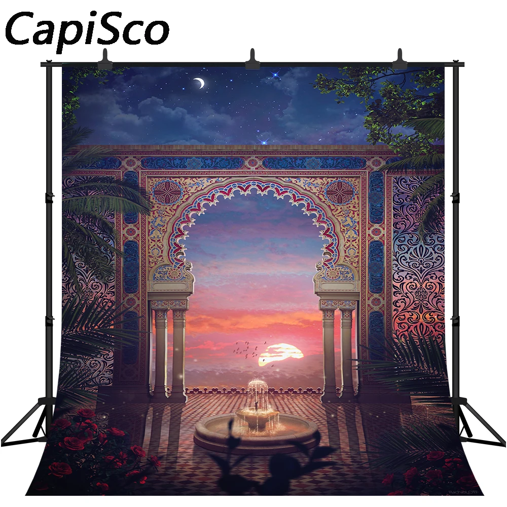 Capisco Arabian arch column patio flower leaves fountain photography Backgrounds Vinyl High quality Computer print backdrops