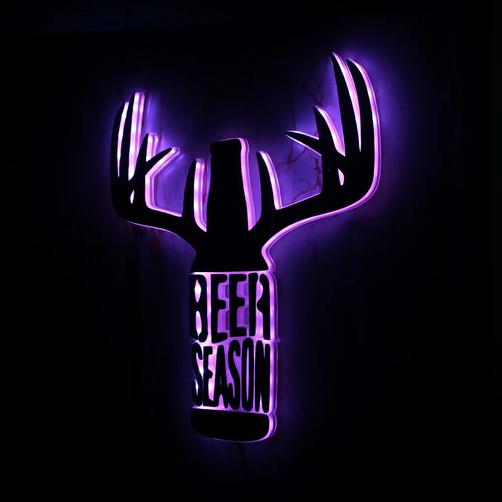 Beer Season Acrylic Mirror LED Lighting Wall Sign Wine Bottle Deer Antler Luminous Modern Design Novelty Wall Light Home Decor