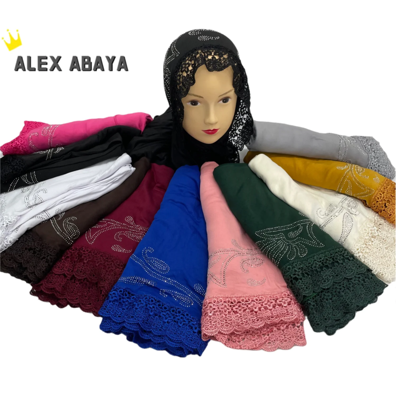 African Soft Cotton Lace Scarf for Muslim Women, Hijab, Shawls, Wraps, Latest, 100% Cotton