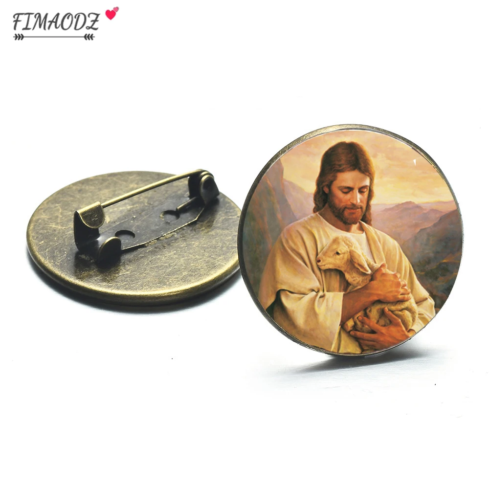 FIMAODZ Society Mormon Church Brooch Metal Pins Lds Art Jesus Picture Glass Dome Backpack Clothes Badges Pin Relief Jewelry