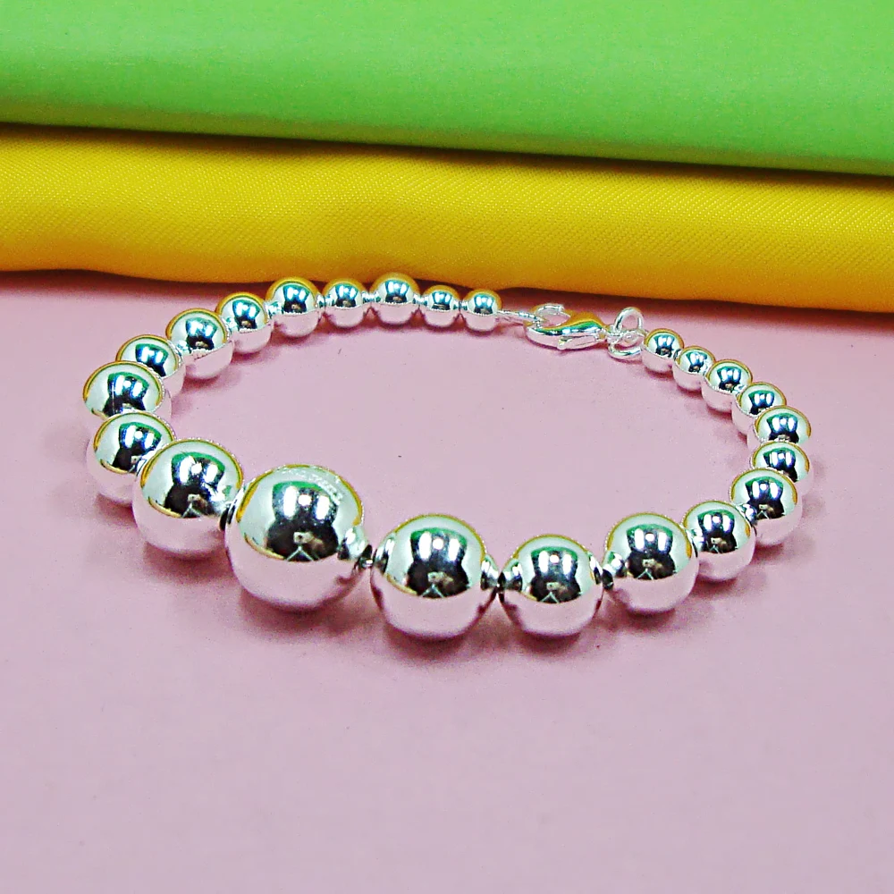 

925 Sterling Silver Irregular Bead Bracelet for Women Ins Asymmetry Chain Simple Beads Bracelet Temperament Jewelry