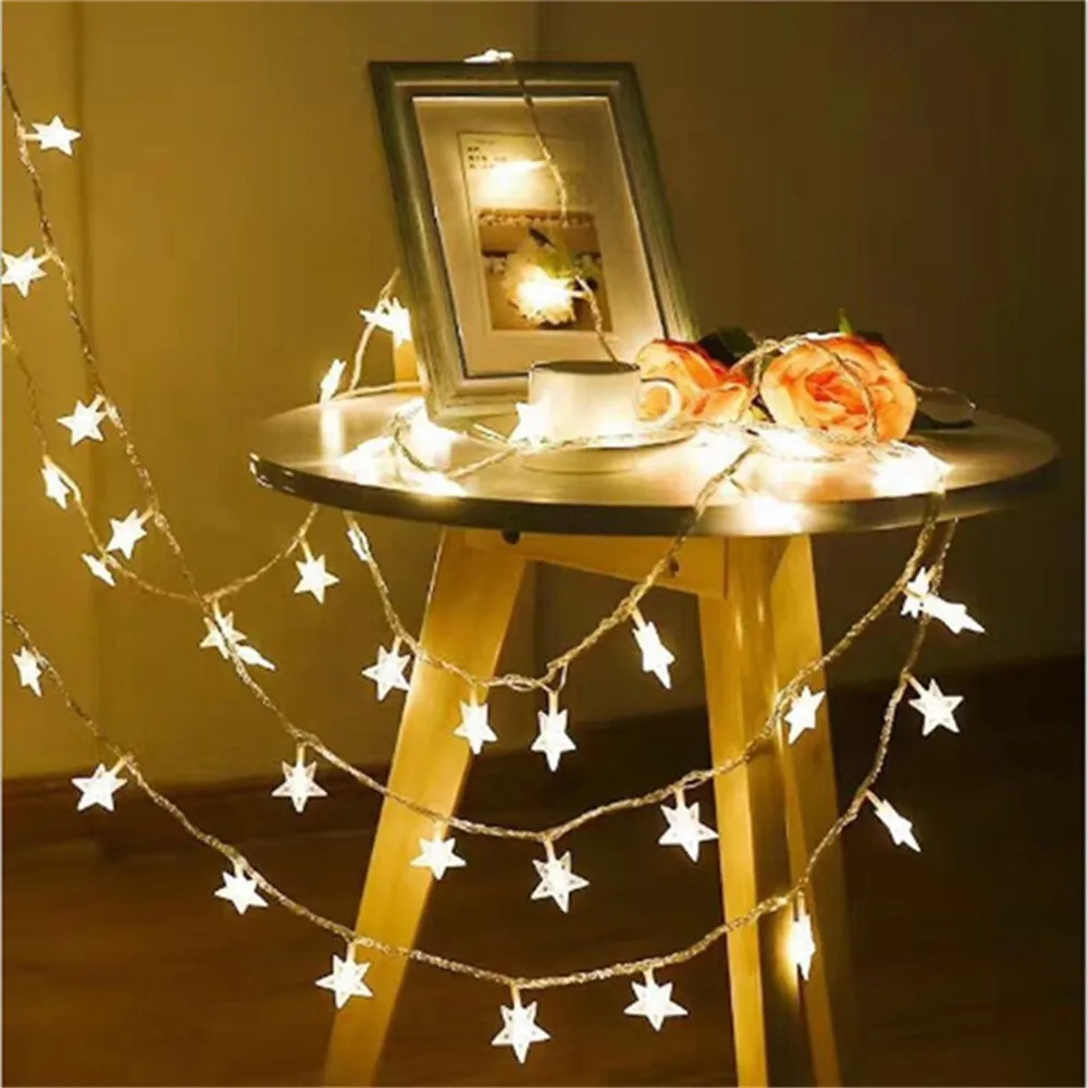 Bola de cerezas con estrella LED, luces de hadas, USB, regalo de cumpleaños, corazón blanco cálido para niña, encantadora habitación estrellada, decoración para Festival de Navidad