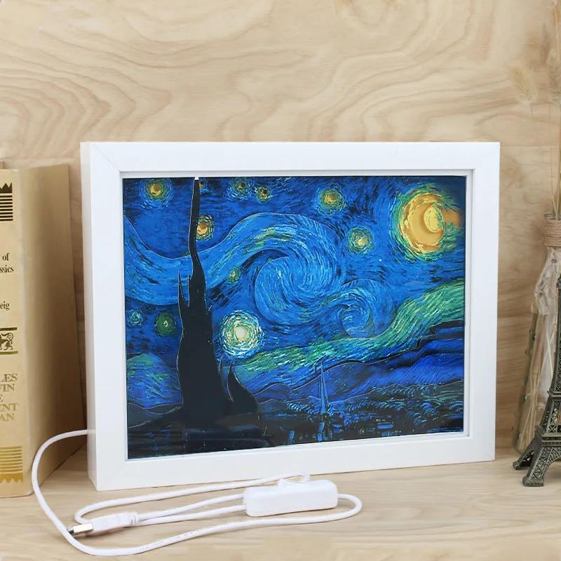 

Bedside Starry Night Lamp Led Light Indoor Lighting Van Gogh Veilleuse Enfant Home Deco Bed Usb Star Nachtlamp Room Lighti