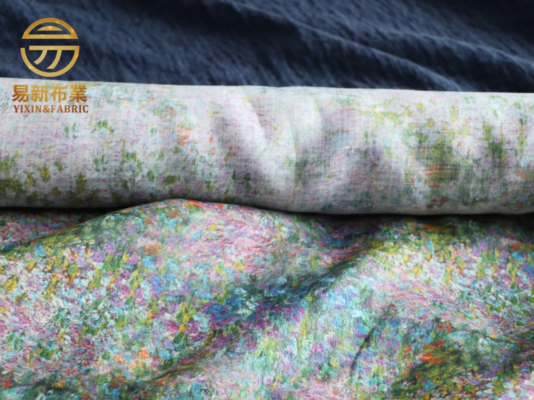 Monet Flowers High Quality Natural Pure Ramie Linens Cloth Fabric Summer Thin Chinese Style Robe Dress Tissu Diy Sewing Designer