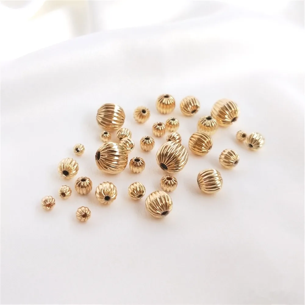 

14K Gold Filled Plated Brass Lantern Bead Watermelon Bead Pumpkin Bead DIY Hand-made Loose Bead String First Jewelry