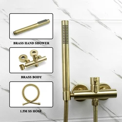 Chrome Black Bathroom Handheld Shower Set Brass Wall Mounted Hot Cold Water Faucet Hand Shower Mixer System Brushed Gold Finish