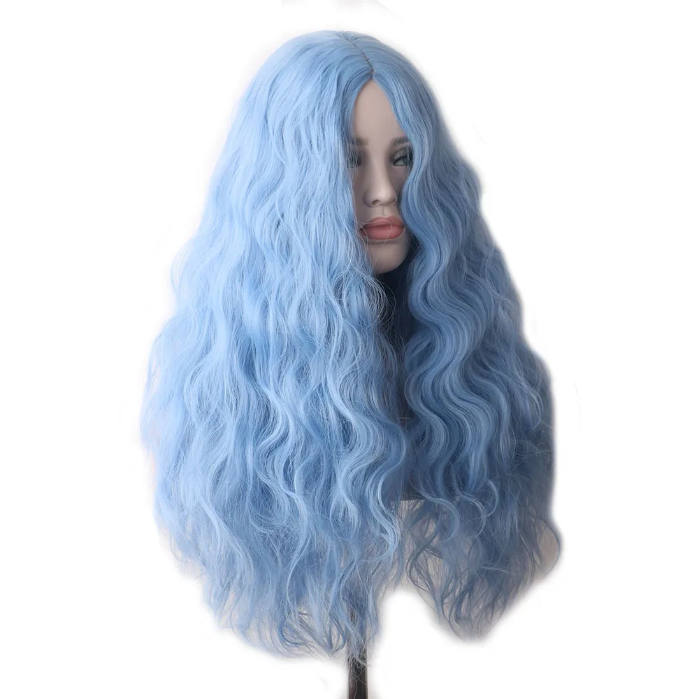 WoodFestival Synthetic Hair Light Blue Wig Cosplay Wigs For Women Long Curly Blonde Brown Ombre Pink Halloween Rainbow Female