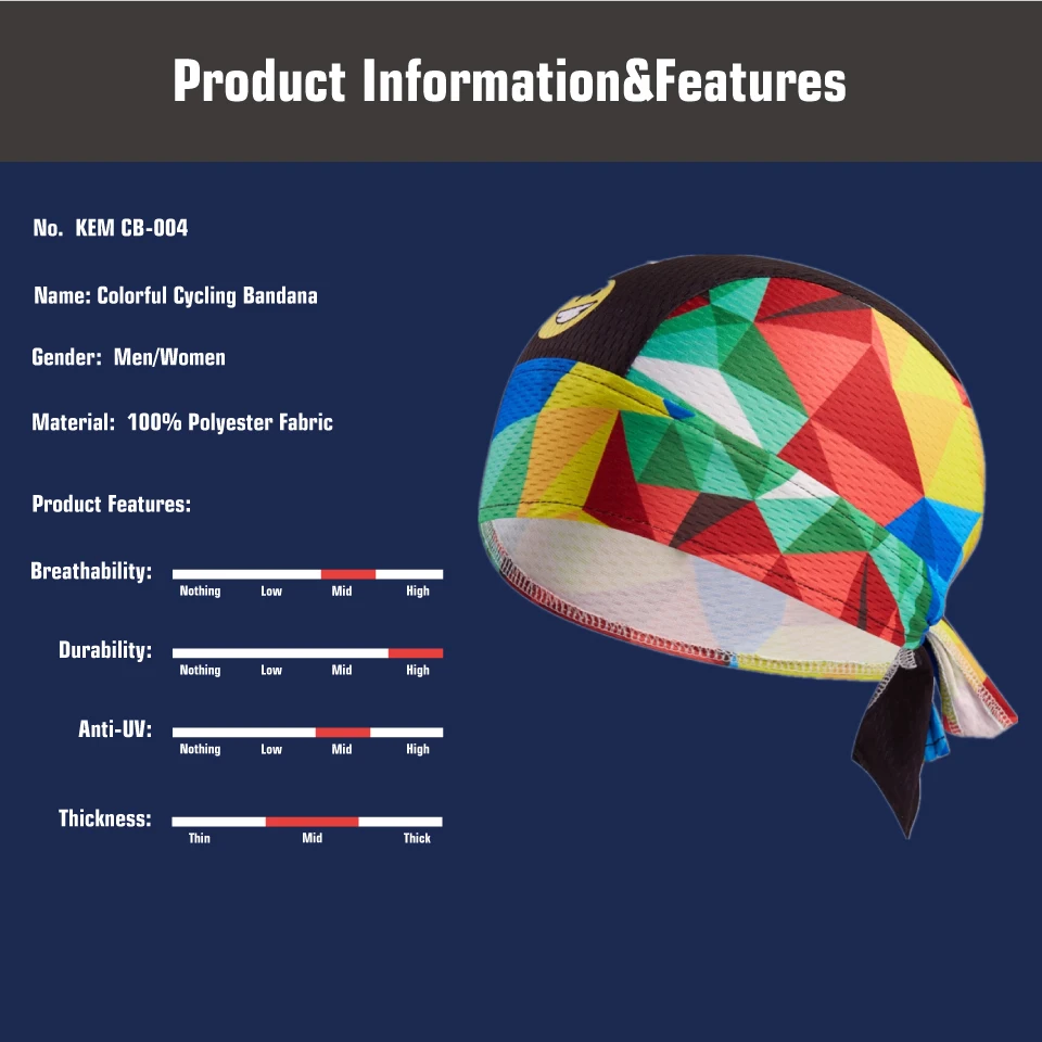 KAMALOCE Anti-UV New Design Colorful Biker Headscarf Coolmax Mesh Breathable Cycling Head Bandana Men Ciclista Bicycle Scarf