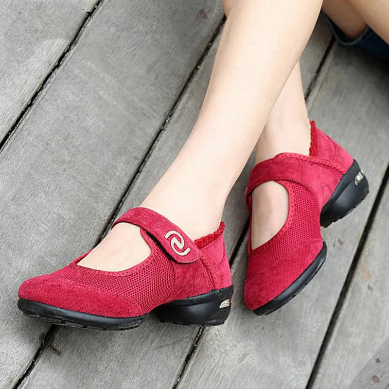 Zapatos de baile con suela suave para mujer, zapatillas de Jazz modernas, de malla transpirable, ligeras, con gancho y bucle, para Fitness y Deporte