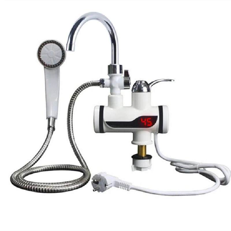 Water Heater Shower 220V Kitchen Faucet EU US Plug Electric Water Heater 3000W Digital Display 304 Stainless Steel Kitchen Toil
