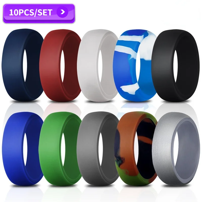 10 teile/satz Ring Set Sport Silikon Ringe für Männer Hochzeit Gummibänder Hypoallergen Flexible Finger Mode – Detail 1