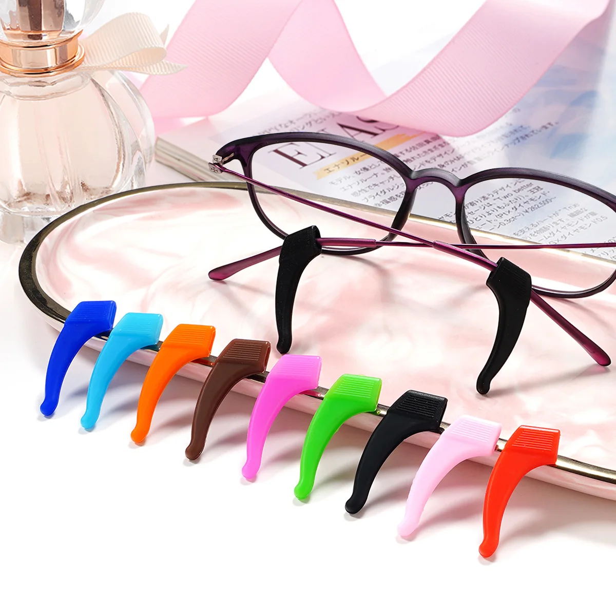 10 pairs solide color High Quality Silicone Anti-slip Holder For Glasses Accessories Ear Hook Sports Eyeglass 12 color