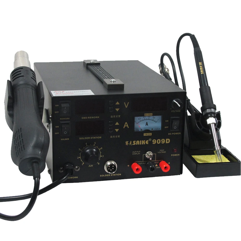 Saike 909D三オールインワン多機能はんだステーション2Aホットエアーはんだステーション15 220v smdリワークステーション