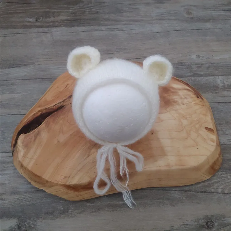 

Newborn bear hat photography props,baby handmade mohair bonnet photo props